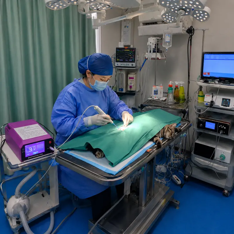 Veterinarian performing surgery